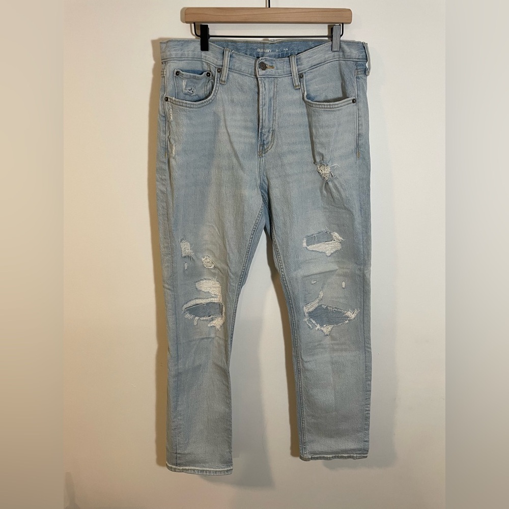 Old Navy Light Wash Distressed Denim Jeans Men’s Size 36x32 Slim
